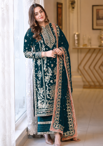 Conjunto de Salwar Kameez bordado para mujer, largo, hecho a mano, con estampado floral, bordado elegante, estilo tradicional de Pakistán e India. - Product Image 2