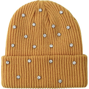 Black Crystal Beanie Hat Rib Knit <b>Winter</b> <b>Cap</b> Unisex Soft Warm Stretch Skull <b>Cap</b> Custom Logo OEM Supplier - Product Image 5