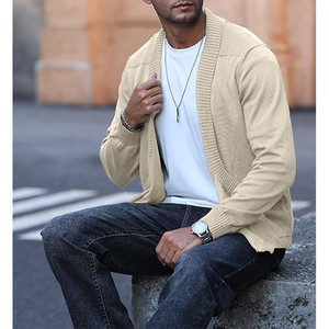 Custom Men's 100% Cotton Knitted <b>Cardigan</b> <b>Sweater</b> Light V Neck Casual Summer <b>Cardigan</b> Outerwear - Product Image 3
