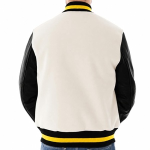 Blouson universitaire pour homme noir à manches contrastantes, col rabattu, fermeture boutonnée, style décontracté, coupe classique, automne - Product Image 3