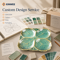 Assiette à dîner en porcelaine verte irrégulière avec glaçure texturée en forme de feuille, assiette en céramique personnalisée pour restaurant, hôtel, vente en gros