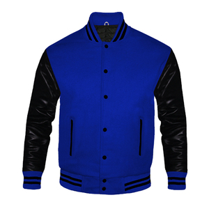 เสื้อแจ็คเก็ตเบสบอลแบบวาร์ซิตี้สีน้ำเงินสำหรับทุกเพศ ทำจากผ้าขนสัตว์ผสมผ้าฝ้าย  แบบ Letterman สำหรับเด็กนักเรียนชาย - Product Image 1
