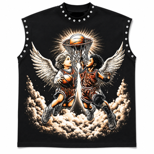 Camiseta sin mangas con estampado gráfico personalizado y pedrería, 100% algodón jersey, estilo vintage moderno, para un uso cómodo unisex. - Product Image 1
