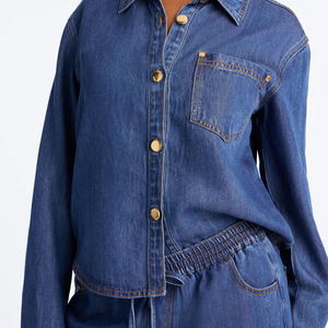 <b>Women</b> Denim Tracksuit Oversized Button Up <b>Jacket</b> And Drawstring Pants Set Casual Streetwear Full Length Solid - Product Image 5