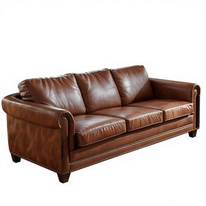 Canapé Chesterfield en cuir marron de style vintage classique, 3 places, avec accoudoirs roulés, pour salon, hall d'hôtel - Product Image 1