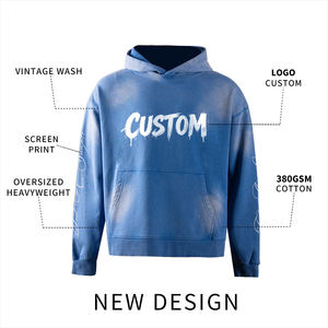 Sweat-shirt personnalisé pour homme, coupe droite, épaules tombantes, en molleton écologique respirant, avec poche brodée, style streetwear, en coton épais - Product Image 1