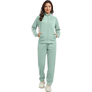 Conjunto Deportivo de Dos Piezas para Mujer, Chaqueta con Cierre Completo y Cuello Alto, Pantalones Jogger, Mezcla de Algodón y Poliéster, Detalles en Dorado - Product Image 3