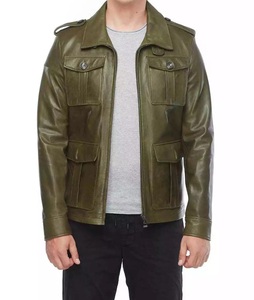 Veste en cuir de vache unisexe décontractée avec fermeture éclair, teinte unie, coupe-vent et respirante pour l'hiver, avec logo frontal, prix de gros - Product Image 5