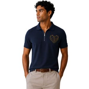 Polo Azul Marino para Hombre con Cierre, Diseño de Logotipo Personalizado, Manga Corta, Mezcla de Algodón Premium, Polo Casual de Lujo para Golf, OEM, Moda - Product Image 1