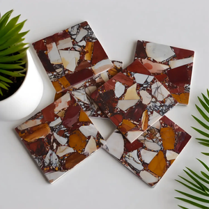 Posavasos de jaspe mookaite natural con forma cuadrada marrón y dorada, posavasos para taza de té de la mejor calidad a precio económico. - Product Image 2