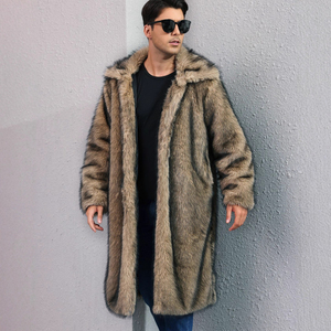 Manteau long en fausse fourrure noire pour homme, longueur genou, duveteux, pour l'hiver, col rabattu, veste chaude - Product Image 6