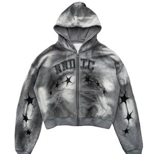 2025 Wholesale Digital Print Camo <b>Zip</b> <b>up</b> Hoodie Acid Wash Sun Faded Washed Oversized Distress <b>Black</b> <b>Hoodies</b> <b>Men</b> - Product Image 2