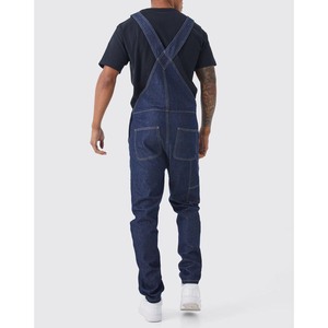 Salopette en jean bleu pour homme, couleur unie, coupe ample, style décontracté, effet délavé, pantalon de travail pour l'automne - Product Image 6
