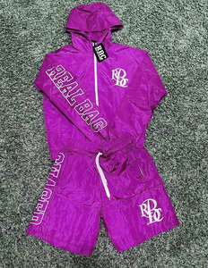 Ensemble de survêtement réfléchissant personnalisé OEM, deux pièces, short et veste coupe-vent en nylon avec fermeture éclair, pour hommes - Product Image 3