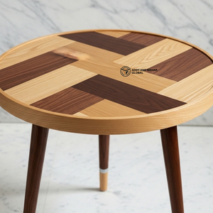 Geometric Wooden Meena <b>Stool</b> – Handcrafted <b>Round</b> Pattern Accent <b>Stool</b> Modern Decorative Side Table - Product Image 5