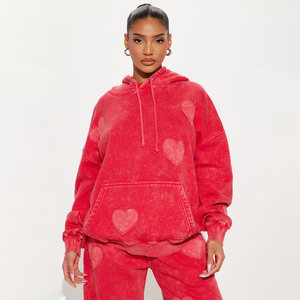 Survêtement à capuche en polaire rouge pour femme, couleur unie, décontracté, avec poches latérales, taille élastique, coupe ample, style hiver - Product Image 4