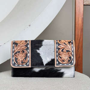 Portefeuille en cuir usiné à la main vintage de haute qualité Design floral Hair-On cuir de vachette carte de crédit utilisations quotidiennes pochette pour femmes - Product Image 5