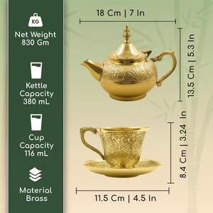 Service à thé en laiton fait main indien, style vintage, avec tasse et soucoupe à motif paon, pour service royal, prix de gros. - Product Image 6