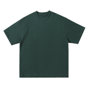 T-shirt en coton uni vert foncé à col rond et manches courtes pour homme, coupe classique, décontracté, en jersey tricoté, teinture unie - Product Image 1