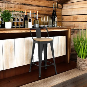 Metal Bar <b>Stools</b> Set of 4 Counter Height Barstools <b>with</b> Removable <b>Back</b> Kitchen Bar <b>Stools</b> <b>with</b> Wooden Seat, Black - Product Image 3