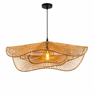 Lampe suspendue en rotin naturel écologique sur mesure OEM, abat-jour à 3 couches, style européen luxueux, art floral - Product Image 1