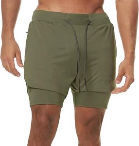 Custom Logo Men's Double <b>Layer</b> Printed Spandex/Cotton Sports Athletic Workout Running Gym Shorts Breathable Drawstring Closure - Product Image 2