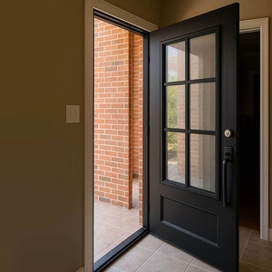 Puerta de entrada de hierro forjado a mano con paneles de vidrio, con un diseño exquisito y fácil montaje; adecuada para uso en exteriores. - Product Image 3