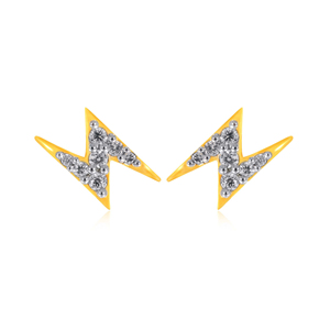 Pendientes de Diamantes Thunder Elle con Diseño de Rayo, Chapados en Oro de 22k, Corte Brillante Redondo, Unisex, para Uso Diario - Product Image 1