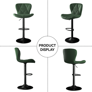 Industrial Vintage 2-Pc Rotatable Bar <b>Stools</b> Set Quilted PU Leather with Backrest and Footrest 300lb Capacity <b>Dining</b> Chairs - Product Image 3