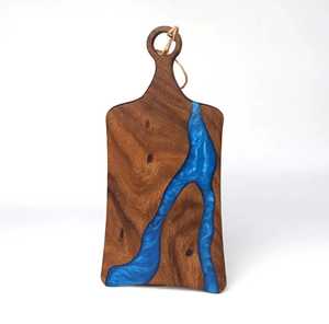 Premium Teal Ocean Resin <b>Wood</b> Serving Board with Handle Acacia <b>Wood</b> Sea Wave Epoxy Charcuterie Board Paddle Style Cheese Platter - Product Image 6