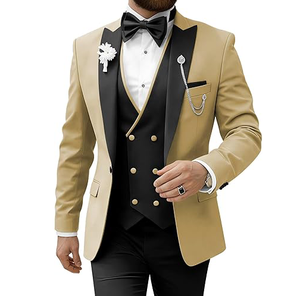 Costume d'affaires pour homme noir avec col mandarin en tissu respirant polyester/coton velours côtelé - Product Image 1