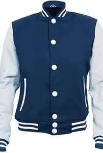 Men's Black Varsity <b>Jacket</b> With White <b>Stars</b> And Stripes Turn-down Collar Button Closure Casual Autumn Wear - Product Image 2