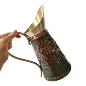 Hammered <b>Copper</b> Water Jug with Lid Brass Spout and Base Decorative <b>Knob</b> Cylindrical Body Traditional Handcrafted D - Product Image 4
