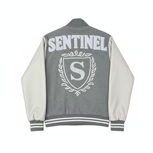เสื้อแจ็คเก็ตวาร์ซิตี้ Sentinel สำหรับผู้ชาย สีเหลือง สไตล์ Preppy ปักโลโก้ พร้อมแขนหนังหลากสี - Product Image 4