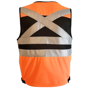 Gilet de sécurité orange haute visibilité avec bandes réfléchissantes et plusieurs poches, fermeture éclair sur le devant, vêtements de travail unisexes - Product Image 2