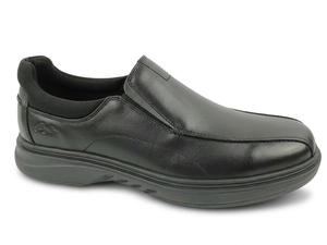 Men's Black Leather Slip-On Loafers Round Toe <b>Cushioned</b> EVA Midsole Rubber Outsole Office Career All Seasons - Product Image 1