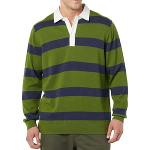 Camiseta de Rugby a Rayas Verdes y Blancas - Polo de Manga Larga Bordado de Algodón y Poliéster Perfecto - Product Image 2