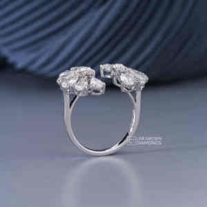 Anillo de Diamantes Cultivados en Laboratorio con Corte Oval y en Forma de Pera en Oro Blanco de 14 Quilates, Anillo de Boda de Lujo para Mujer con 14 Piedras de Calidad EF, 2.59ctw - Product Image 4