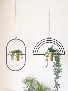 Macetas Colgantes de Metal Negro con Acabado Dorado |   Modernos Soportes Geométricos Colgantes para Plantas, Decoración Interior del Hogar - Product Image 4