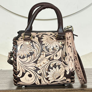 2026 New Arrival Luxury Western Floral Handcrfated Genuine Cow Leather Speedy Bag for Women's Designer Crossbody Travel Bags - Product Image 4