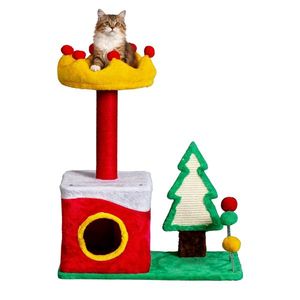 29.5in Christmas Themed Multi-Level Cat Tower Plush Cat Tree with Sisal Scratching Posts and Crown Perch for Pet Cats - Product Image 1