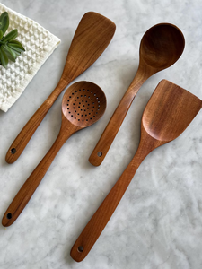 Ensemble d'ustensiles en bois de teck – 4 pièces, outils de cuisine naturels Lindsay - Product Image 3