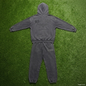 Conjunto de Sudadera con Capucha y Pantalones Jogger Personalizado en Gris Carbón con Pedrería, de Algodón y Felpa, Estilo Urbano Oversize, Venta al por Mayor OEM - Product Image 6