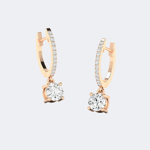Pendientes Huggie Drop / Lineales de 1.15CTW, Redondos, con Engaste de Garras/Pavé - Product Image 2