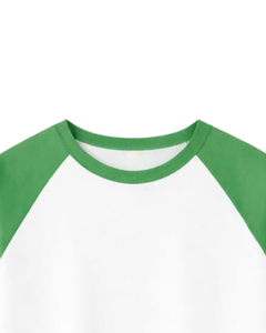 T-shirt à manches longues raglan vert et blanc personnalisé pour homme, en coton, décontracté, col rond contrastant, style baseball, fabricant et fournisseur OEM - Product Image 5