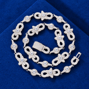 Collier en argent 925 avec nœud en cristal et strass, chaîne cubaine plaquée or rose, bijoux de créateur de luxe personnalisés, unisexe, pour mariage - Product Image 1