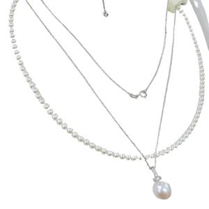 Collier en perles d'eau douce naturelles de Zhuji, rondes de 3-4 mm avec pendentif rond de 10-11 mm, presque sans défaut, collier universel - Product Image 5