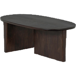 Modern Wood Coffee <b>Table</b> Solid Mango Wood Handmade Living Room Furniture Dark <b>Brown</b> Finish Oval Shape - Product Image 3