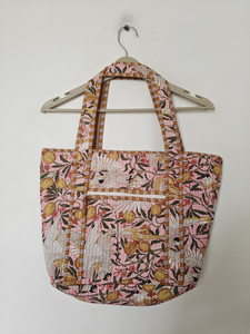 Bolso Tote Mediano Acolchado Rosa y Amarillo con Cierre de Cremallera, Asas Dobles, Reutilizable, para Compras Diarias de Mujer - Product Image 2