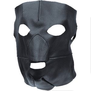หน้ากากหนังแท้สำหรับฮาโลวีน พร้อมซิปที่ปากและสายรัดด้านหลัง ปรับได้ สีดำล้วน ใช้ได้ทุกฤดู - Product Image 4